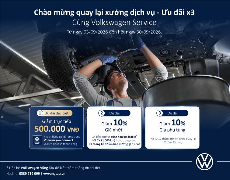 Volkswagen Service chào mừng Quý khách hàng quay lại xưởng dịch vụ với x3 ưu đãi.